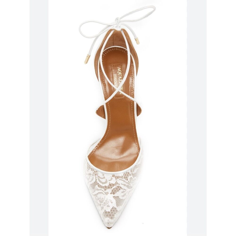 Aquazzura Lace Matilde Bridal Heels in White Sz 35.5
